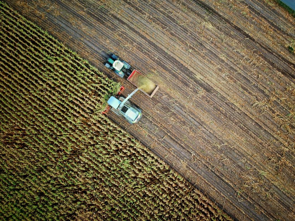 Aerial view of agricultural field with AI technology